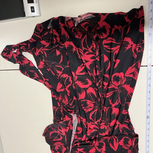 Norma Kamali XXL Red Floral Faux Wrap Dress Sleeveless Stretch Midi Bold Print - Picture 7 of 11